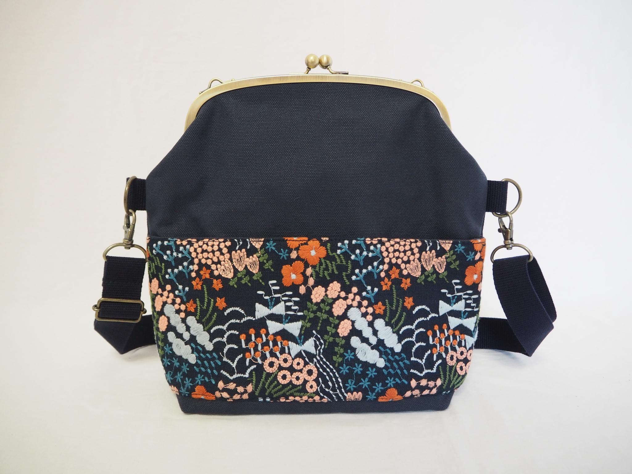 Floral Pulse/navy がまぐち2wayショルダーバッグ